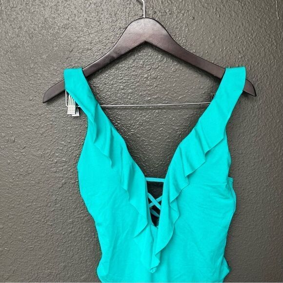 BECCA BY REBECCA VIRTUE LUCILLE RUFFLED LACE-UP ONE-PIECE SWIMSUIT - Picture 5 of 11